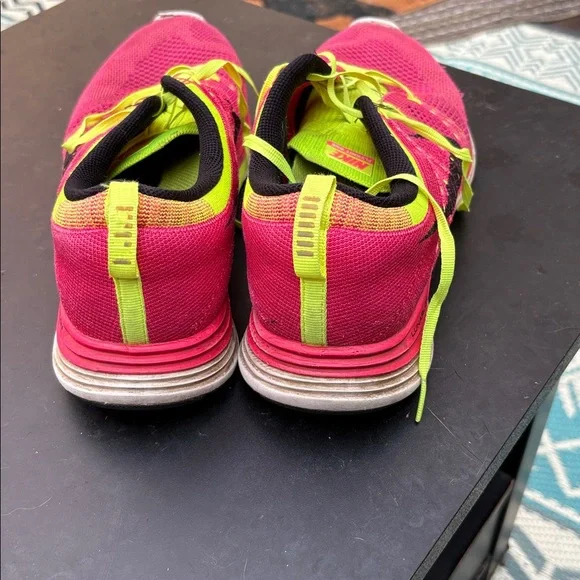 Nike Women's Pink and Neon Green Running Sneakers - Picture 2 of 6